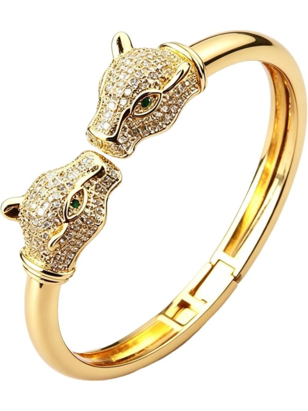 Leopard Head Cuff Bracelet for Women, Gold Tone Animal Bangle, Fashion Jewelry
